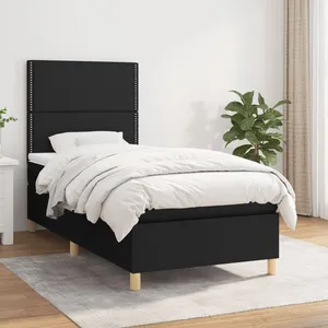 vidaXL Sommier à lattes de lit avec matelas Noir 100x200 cm Tissu pas cher