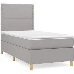 vidaXL Sommier à lattes de lit avec matelas Gris clair 90x200 cm Tissu pas cher