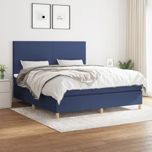 vidaXL Sommier à lattes de lit avec matelas Bleu 180x200 cm Tissu pas cher