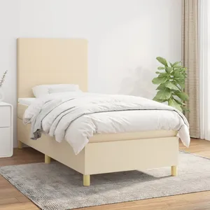 vidaXL Sommier à lattes de lit avec matelas Crème 100x200 cm Tissu pas cher