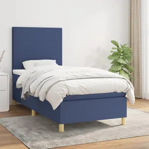 vidaXL Sommier à lattes de lit avec matelas Bleu 100x200 cm Tissu pas cher