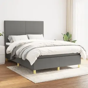 vidaXL Sommier à lattes de lit avec matelas Gris foncé 140x200cm Tissu pas cher