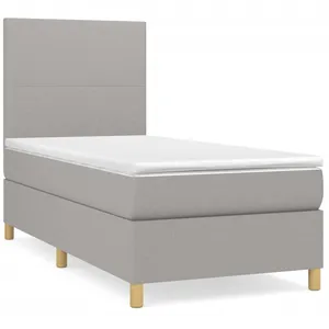 vidaXL Sommier à lattes de lit avec matelas Gris clair 100x200cm Tissu pas cher