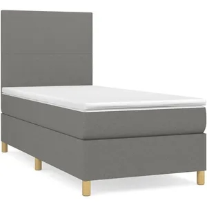 vidaXL Sommier à lattes de lit avec matelas Gris foncé 90x200 cm Tissu pas cher