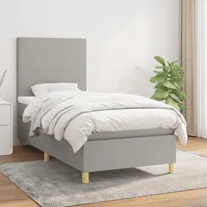 vidaXL Sommier à lattes de lit avec matelas Gris clair 90x200 cm Tissu pas cher