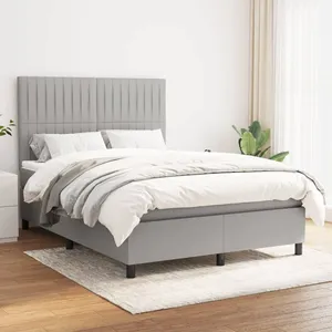 vidaXL Sommier à lattes de lit avec matelas Gris clair 140x190cm Tissu pas cher
