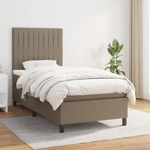 vidaXL Sommier à lattes de lit avec matelas Taupe 100x200 cm Tissu pas cher