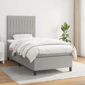 vidaXL Sommier à lattes de lit et matelas Gris clair 90x190 cm Tissu pas cher