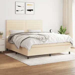 vidaXL Sommier à lattes de lit avec matelas Crème 180x200 cm Tissu pas cher