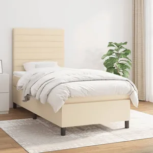 vidaXL Sommier à lattes de lit avec matelas Crème 100x200 cm Tissu pas cher