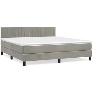 vidaXL Sommier à lattes de lit et matelas Gris clair 160x200cm Velours pas cher