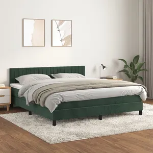 vidaXL Sommier à lattes de lit et matelas Vert foncé 160x200cm Velours pas cher