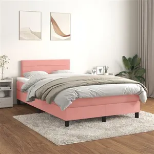 vidaXL Sommier à lattes de lit avec matelas Rose 120x200 cm Velours pas cher