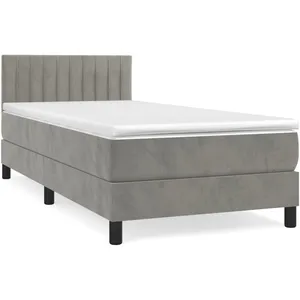 vidaXL Sommier à lattes de lit et matelas Gris clair 100x200cm Velours pas cher