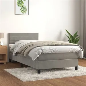 vidaXL Sommier à lattes de lit et matelas Gris clair 100x200cm Velours pas cher