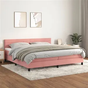 vidaXL Sommier à lattes de lit avec matelas Rose 200x200 cm Velours pas cher