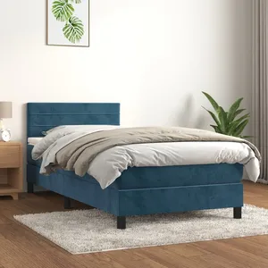 vidaXL Sommier à lattes de lit avec matelas Bleu foncé 90x190 cm pas cher