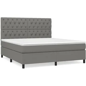 vidaXL Sommier à lattes de lit avec matelas Gris foncé 160x200cm Tissu pas cher