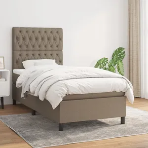 vidaXL Sommier à lattes de lit avec matelas Taupe 90x190 cm Tissu pas cher