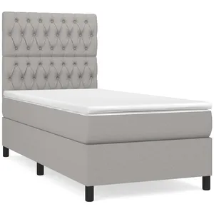 vidaXL Sommier à lattes de lit avec matelas Gris clair 90x200 cm Tissu pas cher