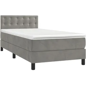 vidaXL Sommier à lattes de lit et matelas Gris clair 100x200cm Velours pas cher