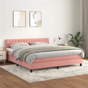 vidaXL Sommier à lattes de lit avec matelas Rose 180x200 cm Velours pas cher