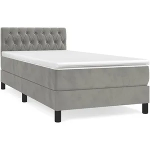 vidaXL Sommier à lattes de lit et matelas Gris clair 100x200cm Velours pas cher