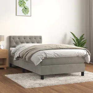 vidaXL Sommier à lattes de lit et matelas Gris clair 80x200 cm Velours pas cher