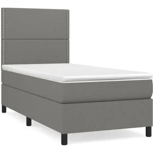 vidaXL Sommier à lattes de lit avec matelas Gris foncé 90x200 cm Tissu pas cher