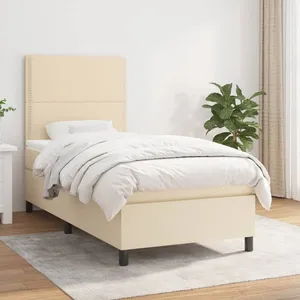 vidaXL Sommier à lattes de lit et matelas Crème 90x190 cm Tissu pas cher