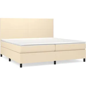 vidaXL Sommier à lattes de lit avec matelas Crème 200x200 cm Tissu pas cher