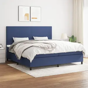 vidaXL Sommier à lattes de lit avec matelas Bleu 200x200 cm Tissu pas cher
