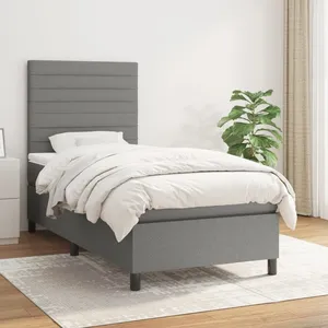 vidaXL Sommier à lattes de lit et matelas Gris foncé 90x190 cm Tissu pas cher
