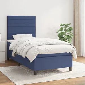 vidaXL Sommier à lattes de lit avec matelas Bleu 90x190 cm Tissu pas cher