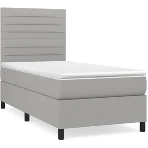 vidaXL Sommier à lattes de lit et matelas Gris clair 90x190 cm Tissu pas cher