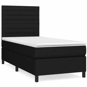 vidaXL Sommier à lattes de lit et matelas Noir 80x200 cm Tissu pas cher
