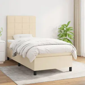 vidaXL Sommier à lattes de lit avec matelas Crème 90x200 cm Tissu pas cher