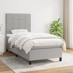vidaXL Sommier à lattes de lit avec matelas Gris clair 100x200cm Tissu pas cher