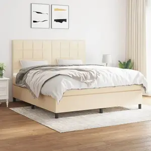 vidaXL Sommier à lattes de lit avec matelas Crème 160x200 cm Tissu pas cher