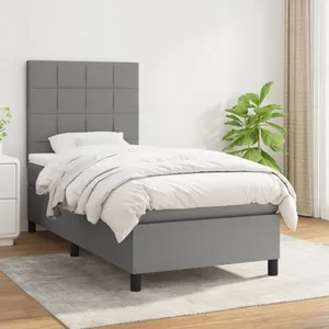 vidaXL Sommier à lattes de lit et matelas Gris foncé 90x190 cm Tissu pas cher