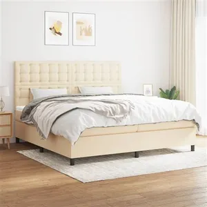 Comparateur de prix : vidaXL Sommier à lattes de lit avec matelas Crème 200x200 cm Tissu