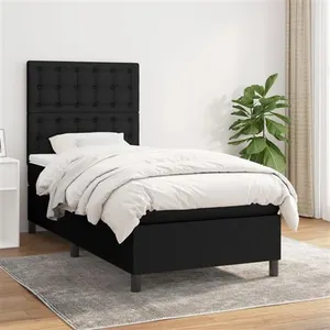 vidaXL Sommier à lattes de lit avec matelas Noir 100x200 cm Tissu pas cher