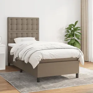 vidaXL Sommier à lattes de lit avec matelas Taupe 90x190 cm Tissu pas cher