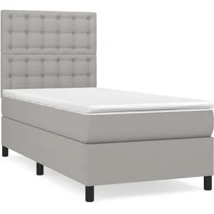vidaXL Sommier à lattes de lit avec matelas Gris clair 90x200 cm Tissu pas cher
