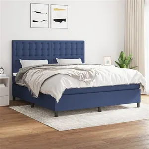 vidaXL Sommier à lattes de lit avec matelas Bleu 160x200 cm Tissu pas cher