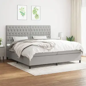 vidaXL Sommier à lattes de lit avec matelas Gris clair 200x200cm Tissu pas cher