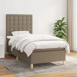 vidaXL Sommier à lattes de lit avec matelas Taupe 90x200 cm Tissu pas cher