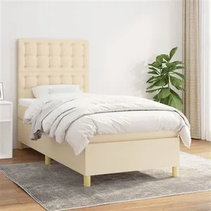 vidaXL Sommier à lattes de lit et matelas Crème 90x190 cm Tissu pas cher