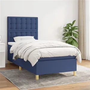 vidaXL Lit à sommier tapissier avec matelas Bleu 90x190 cm Tissu pas cher