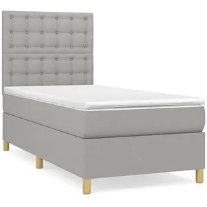vidaXL Sommier à lattes de lit avec matelas Gris clair 90x200 cm Tissu pas cher